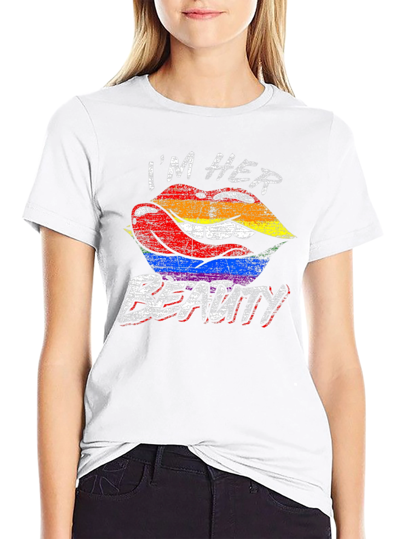 Im Her Beauty LGBTQ+ Pride Rainbow Lips Graphic T-Shirt