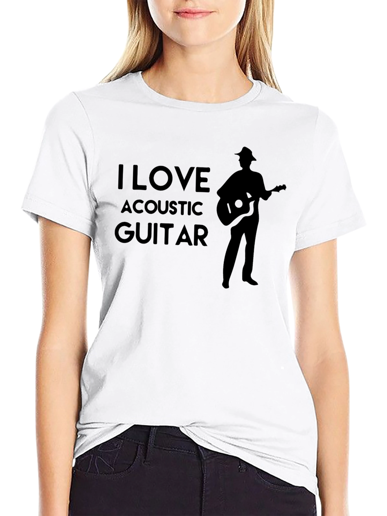 I Love Acoustic Guitar Black T-Shirt
