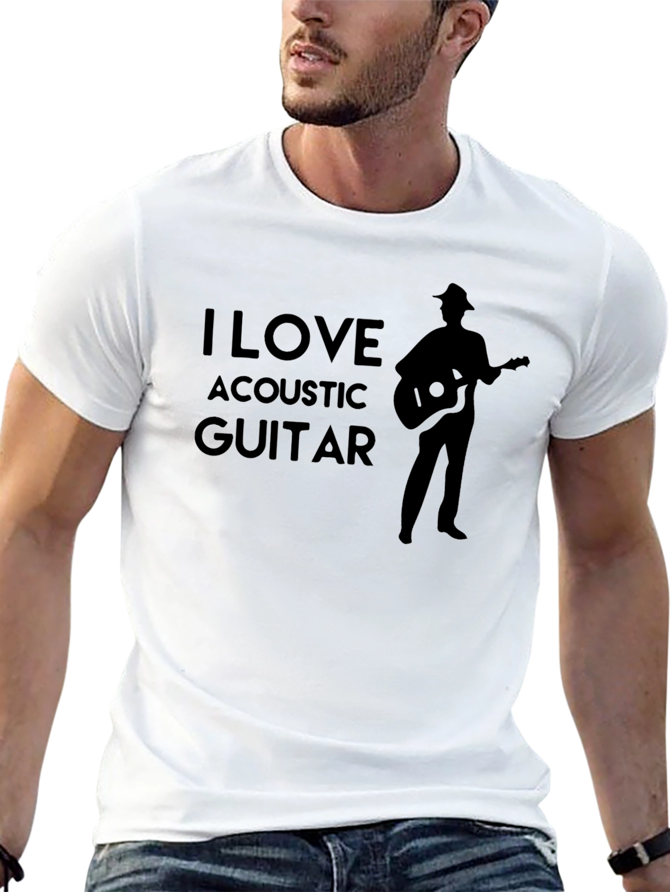 I Love Acoustic Guitar Black T-Shirt