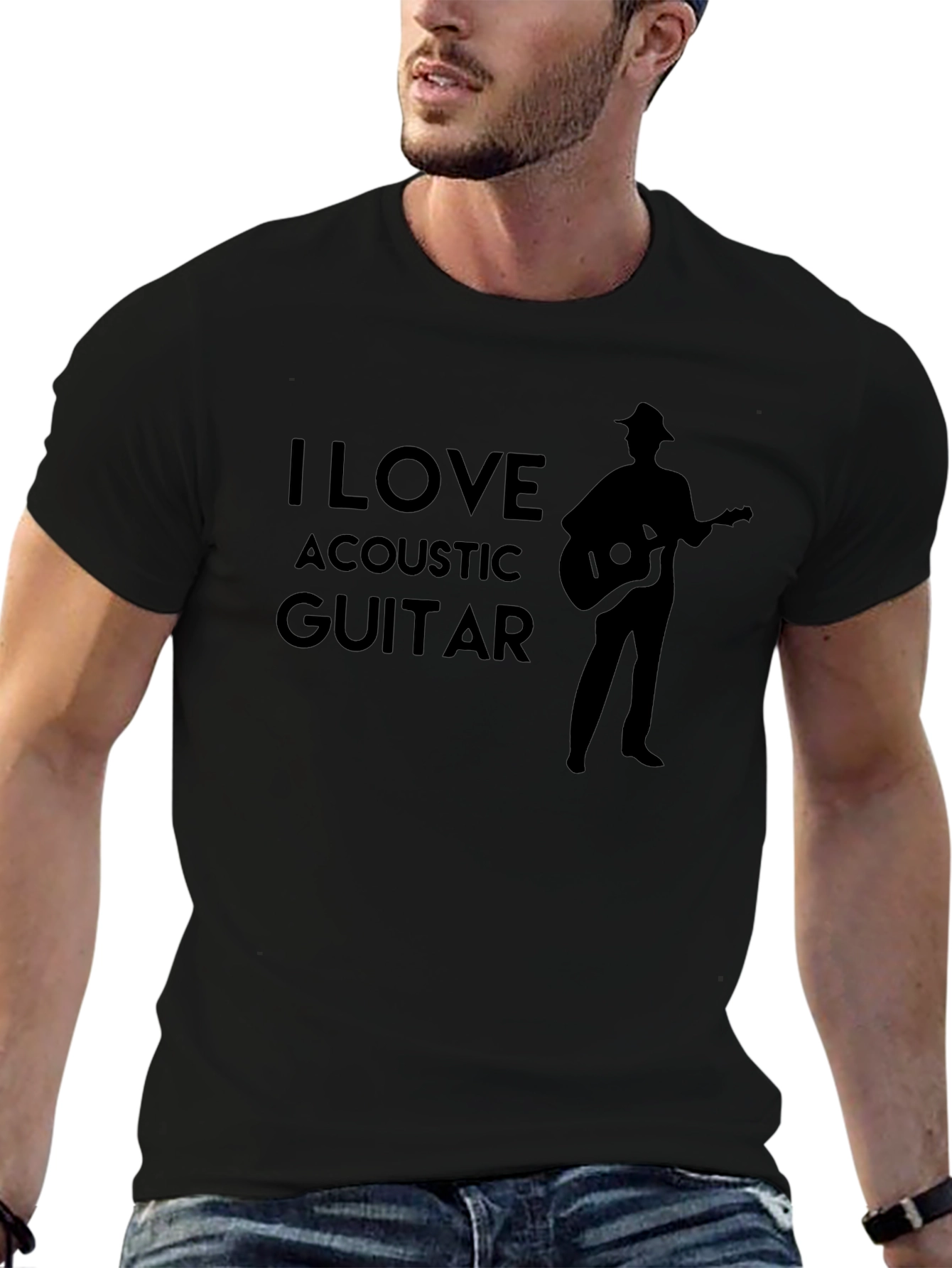 I Love Acoustic Guitar Black T-Shirt
