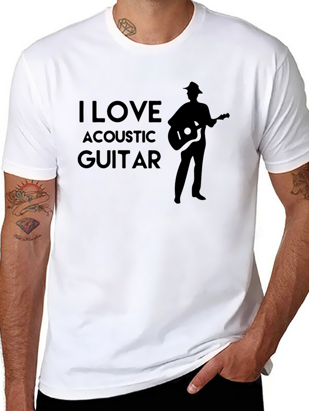 I Love Acoustic Guitar Black T-Shirt