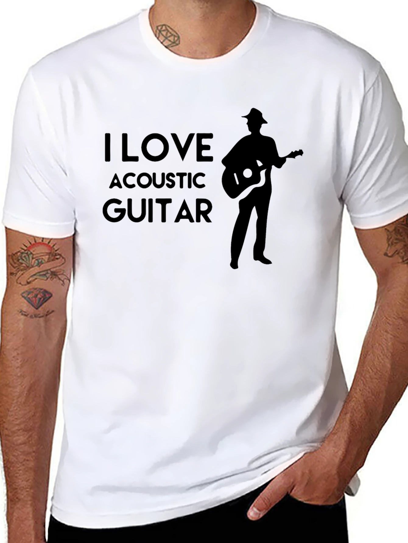I Love Acoustic Guitar Black T-Shirt