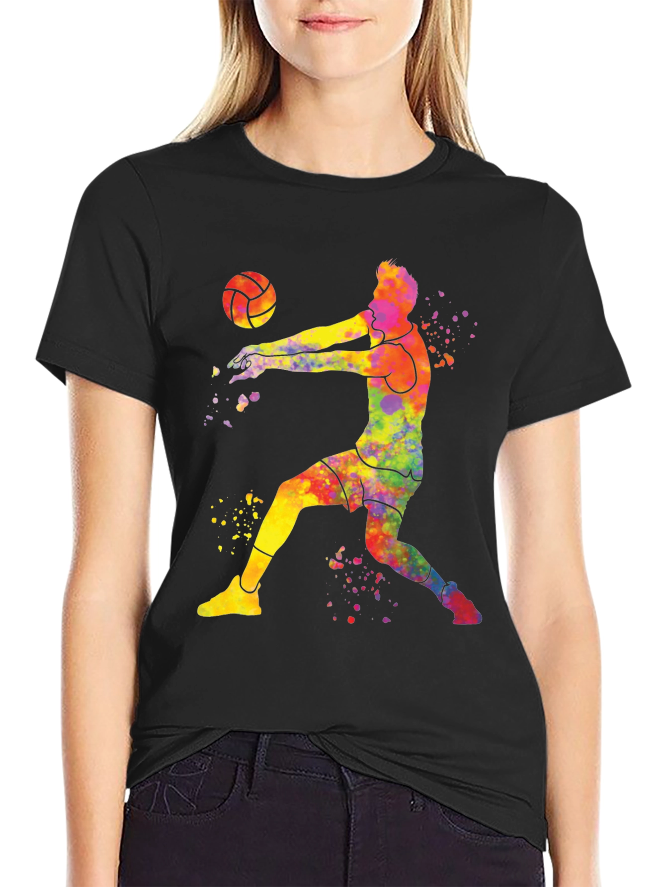 Colorful Volleyball Player Graphic Tee