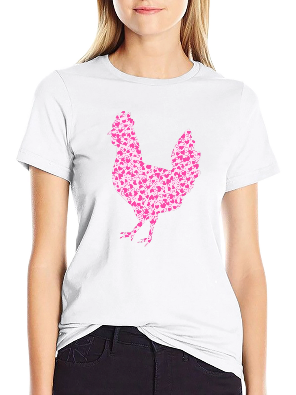 Chicken Heart Pattern Mens Black T-Shirt