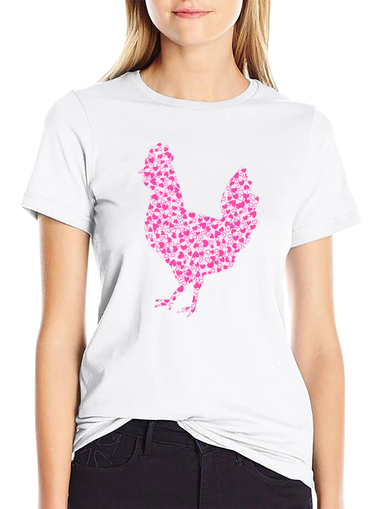 Chicken Heart Pattern Mens Black T-Shirt