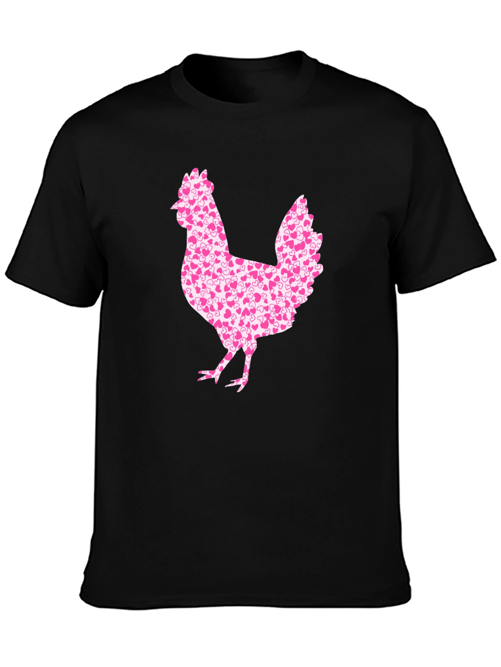 Chicken Heart Pattern Mens Black T-Shirt