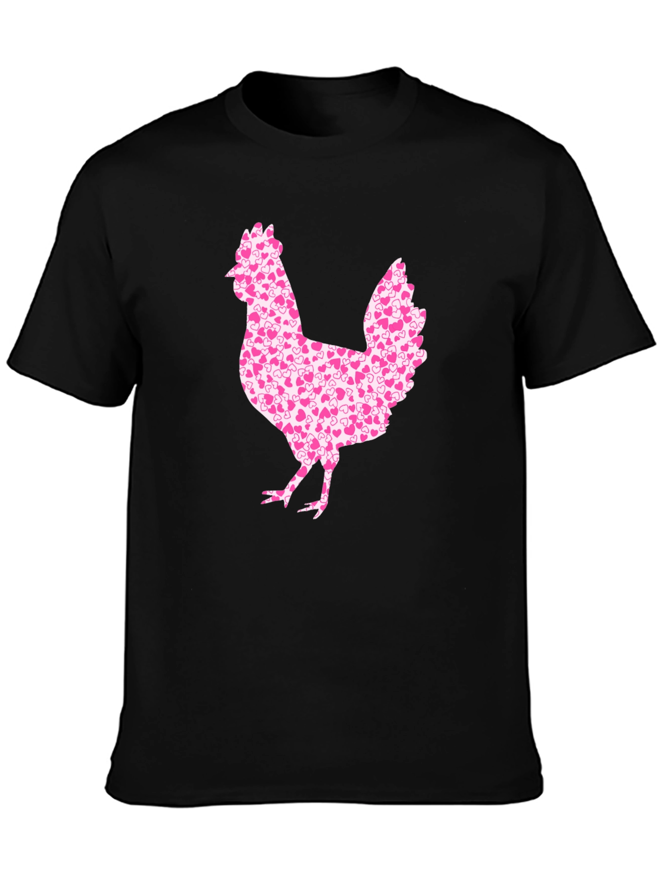 Chicken Heart Pattern Mens Black T-Shirt