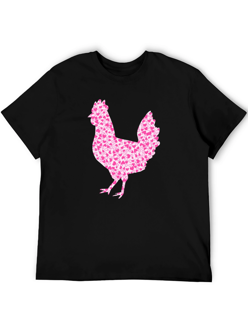 Chicken Heart Pattern Mens Black T-Shirt