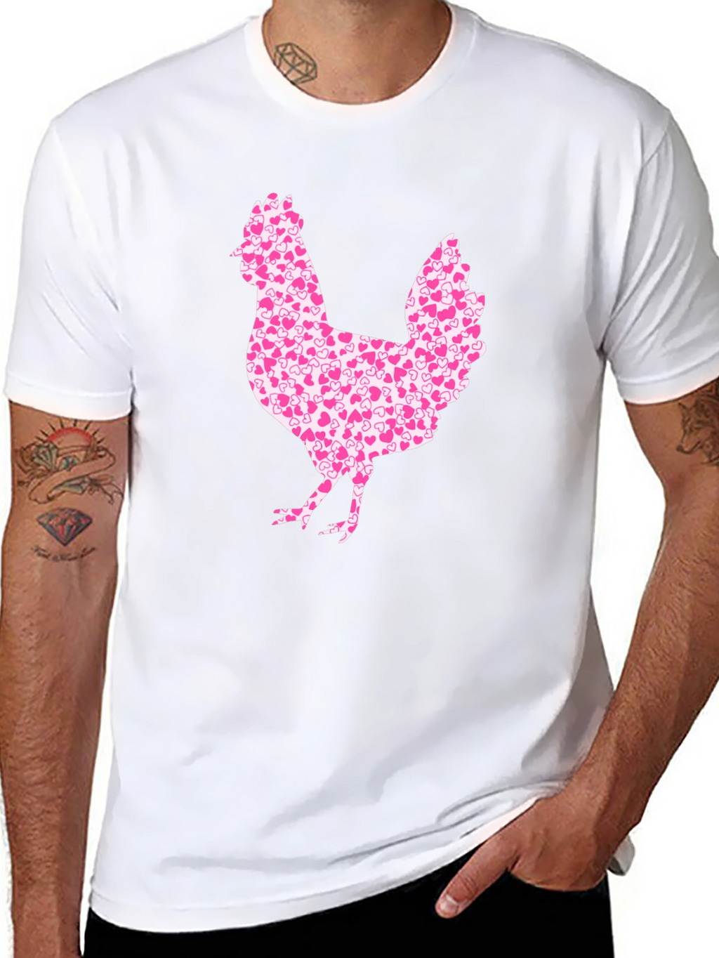 Chicken Heart Pattern Mens Black T-Shirt