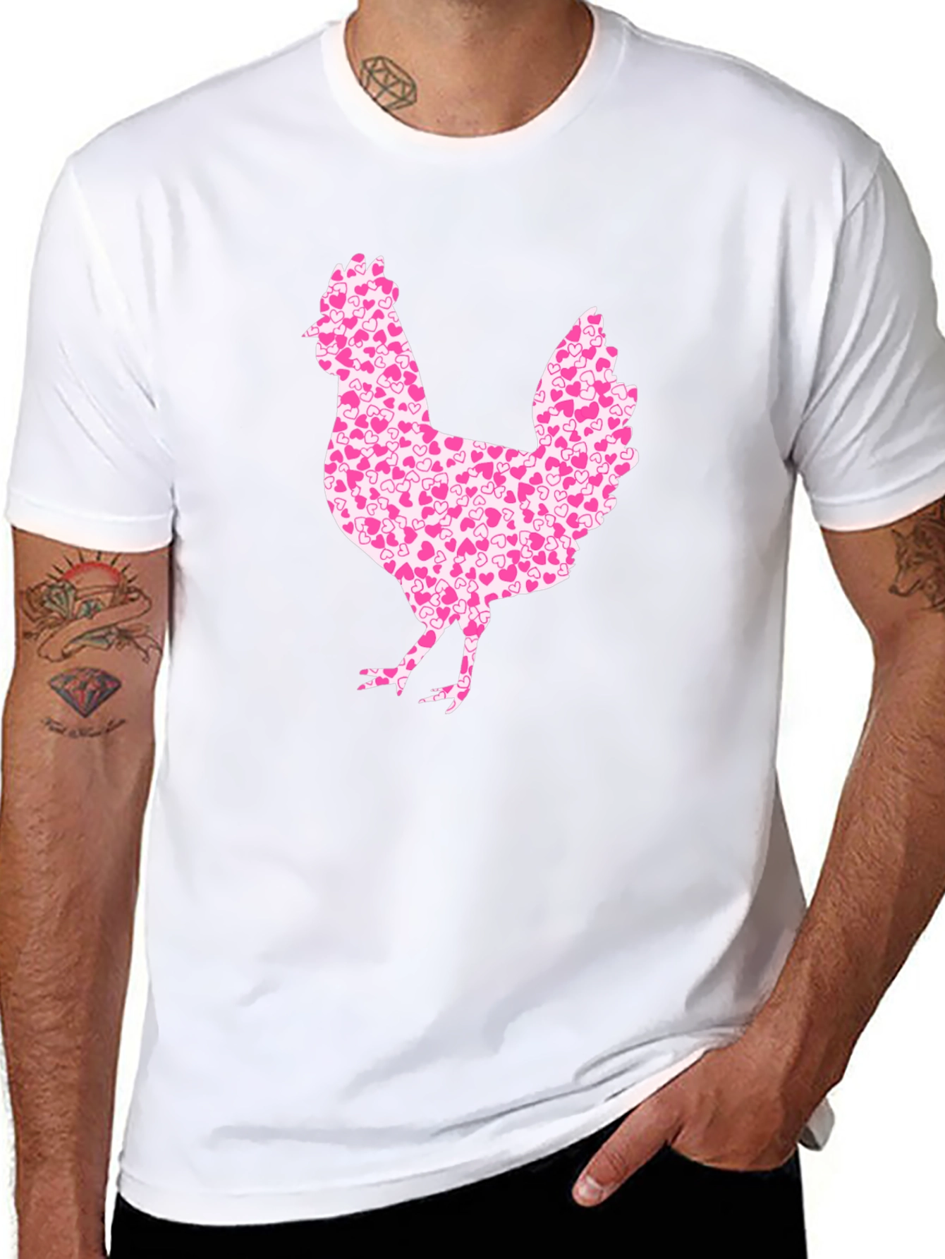 Chicken Heart Pattern Mens Black T-Shirt