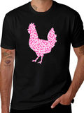 Chicken Heart Pattern Mens Black T-Shirt