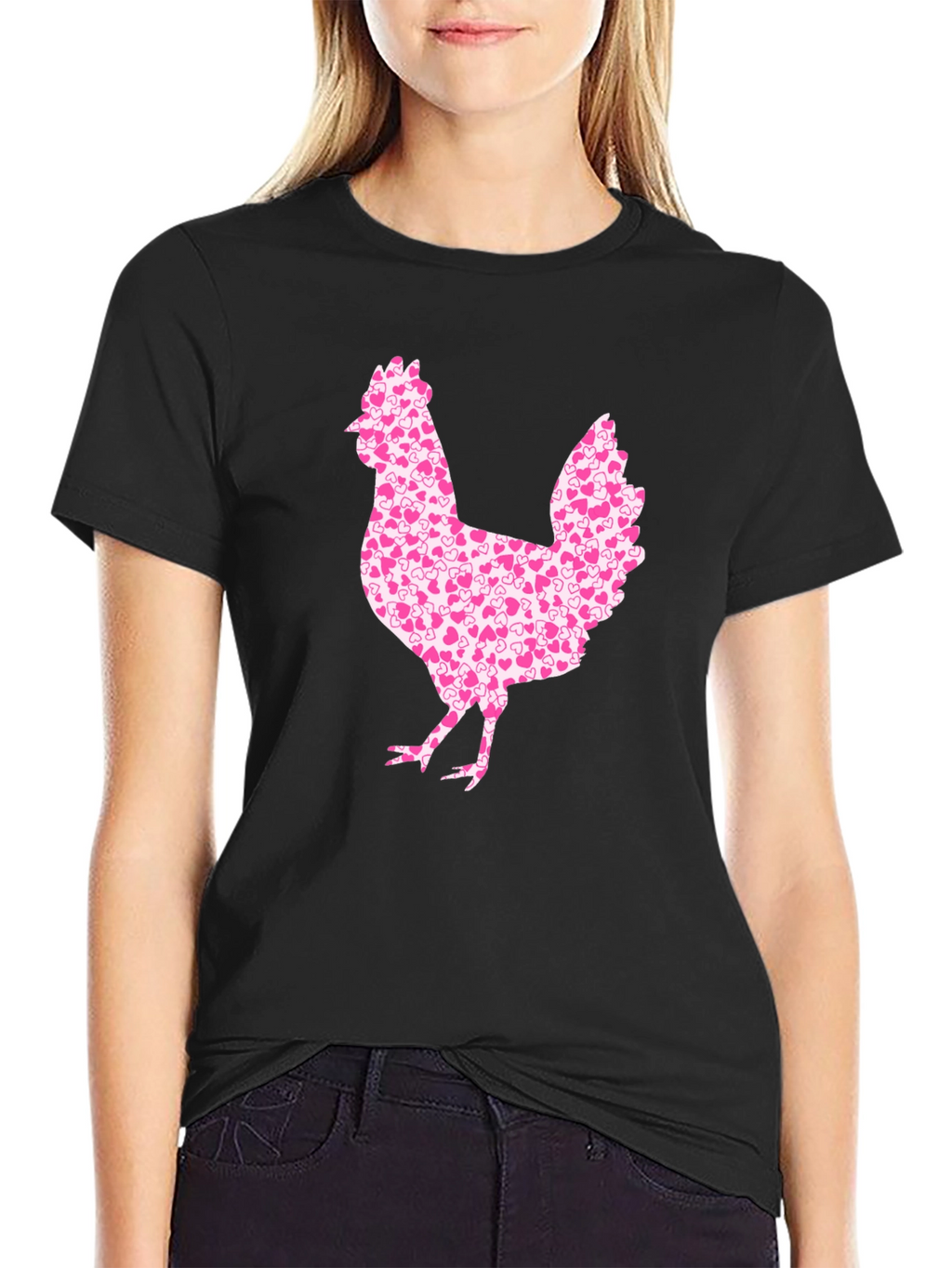 Chicken Heart Pattern Mens Black T-Shirt