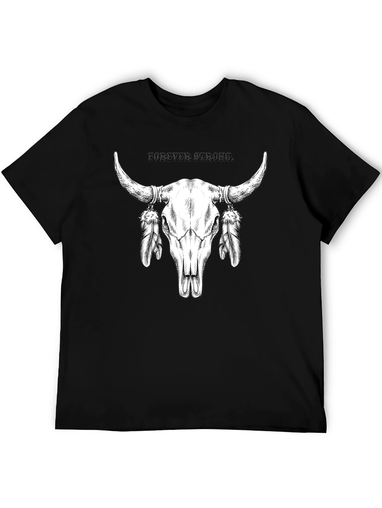 Forever Strong Bull Skull Feather Graphic Tee