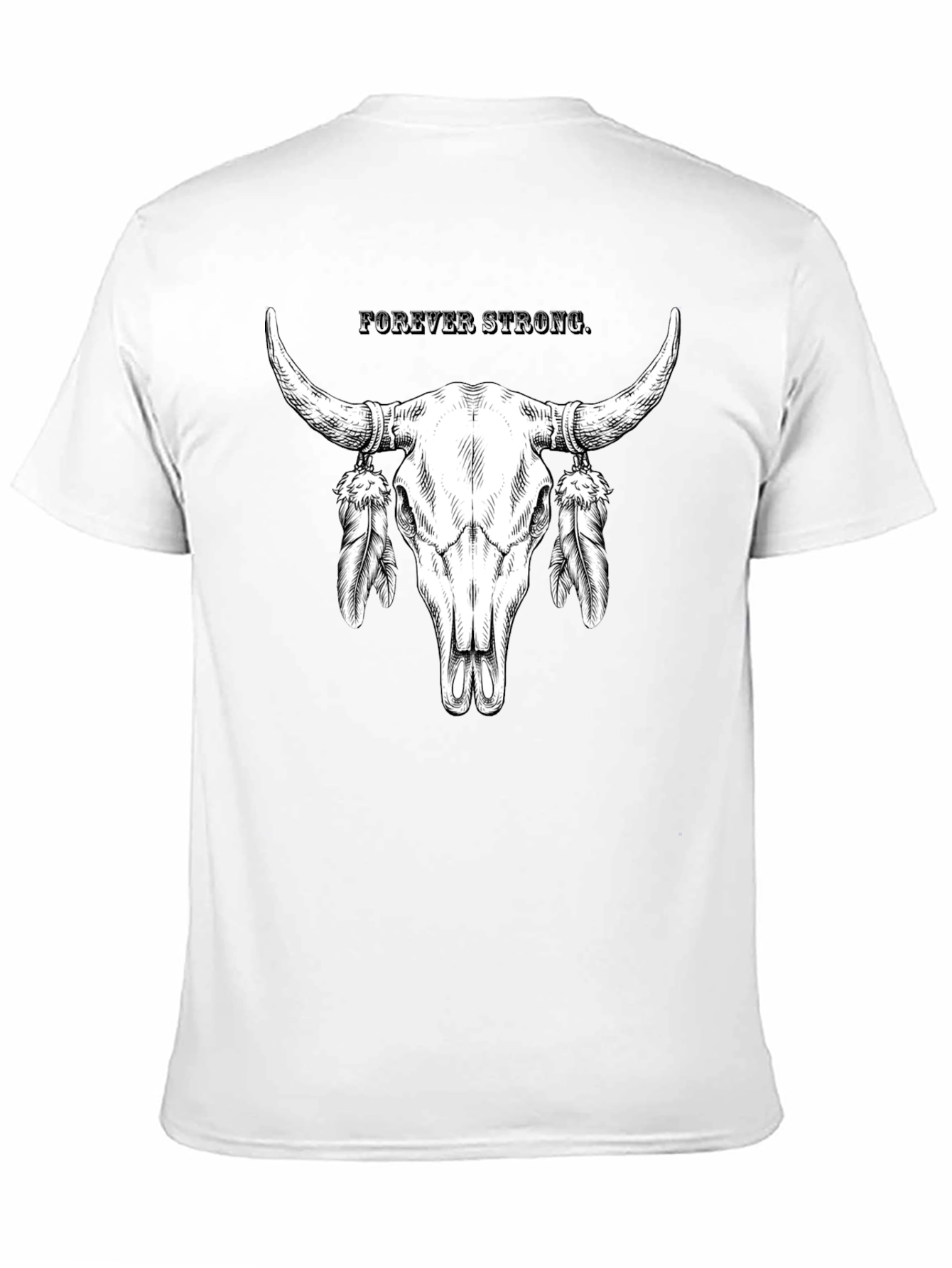 Forever Strong Bull Skull Feather Graphic Tee