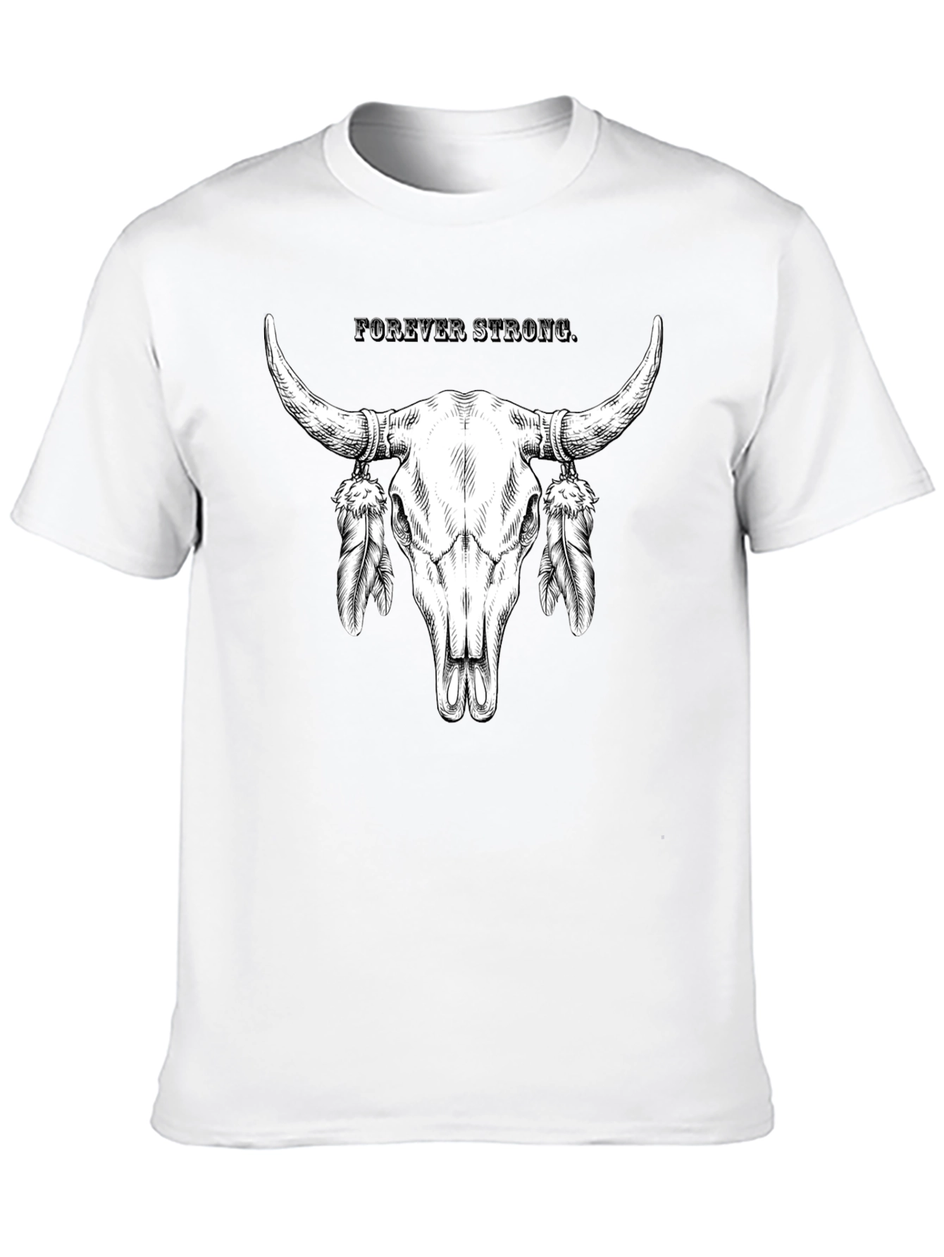 Forever Strong Bull Skull Feather Graphic Tee