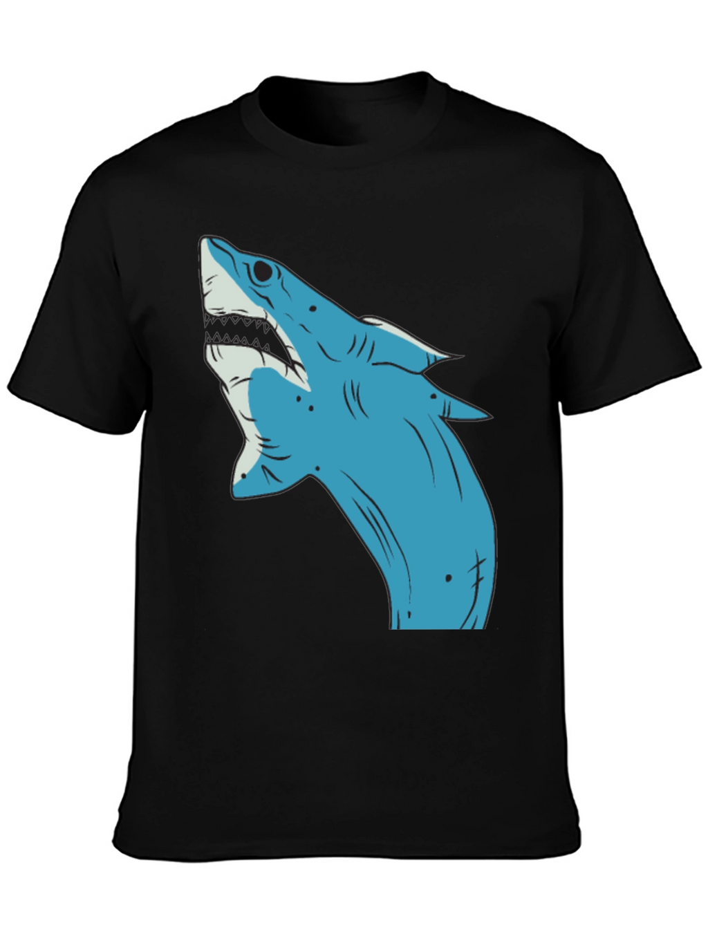 Blue Shark Graphic Print Black T-Shirt