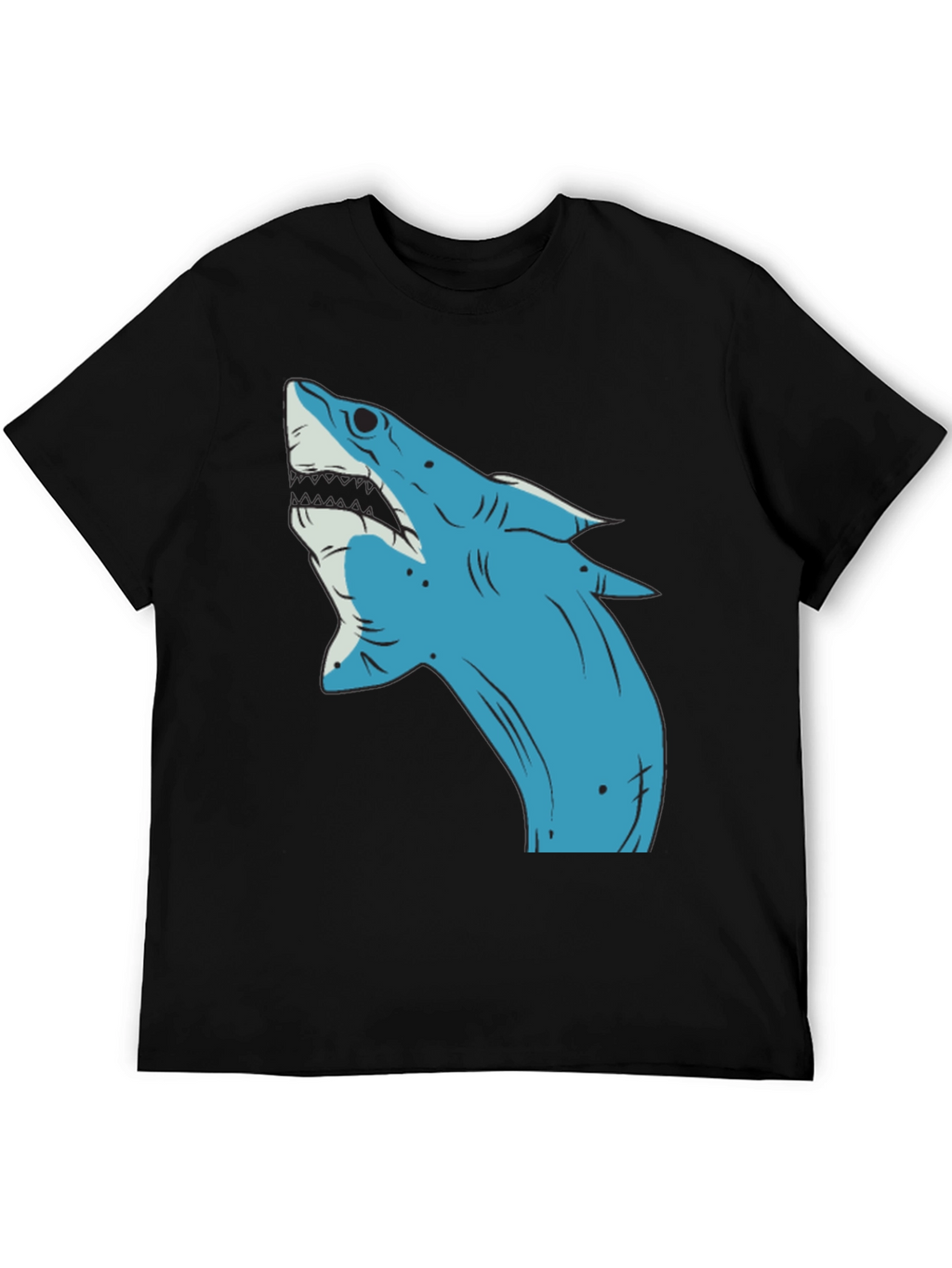 Blue Shark Graphic Print Black T-Shirt