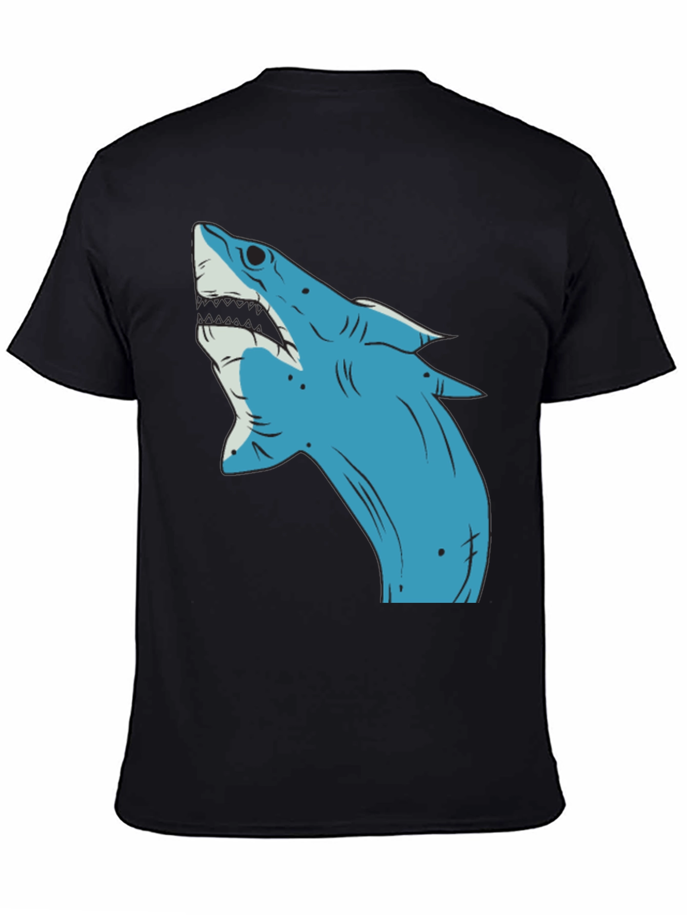 Blue Shark Graphic Print Black T-Shirt