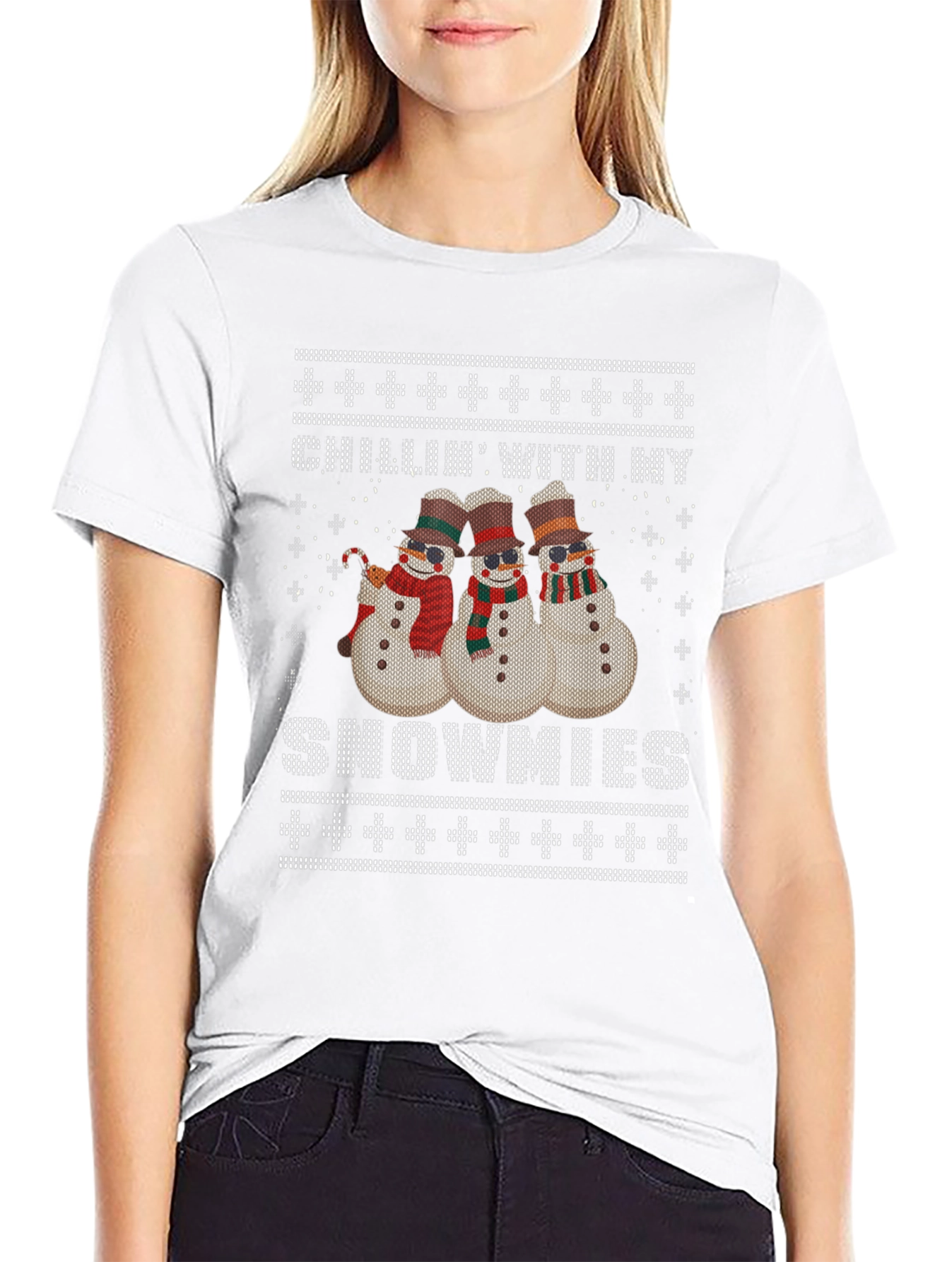 Chillin With My Snowmies Ugly Christmas T-Shirt