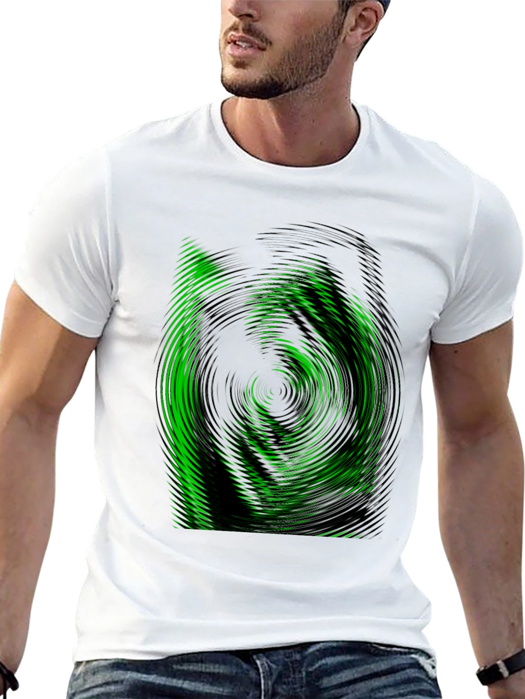 Green Vortex Graphic Black T-Shirt