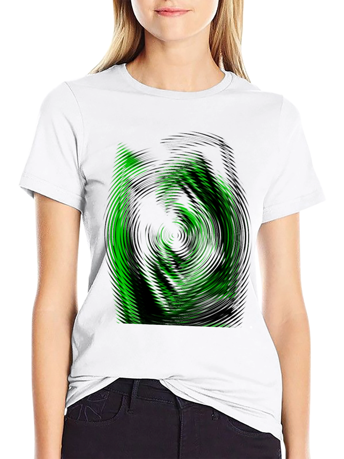 Green Vortex Graphic Black T-Shirt
