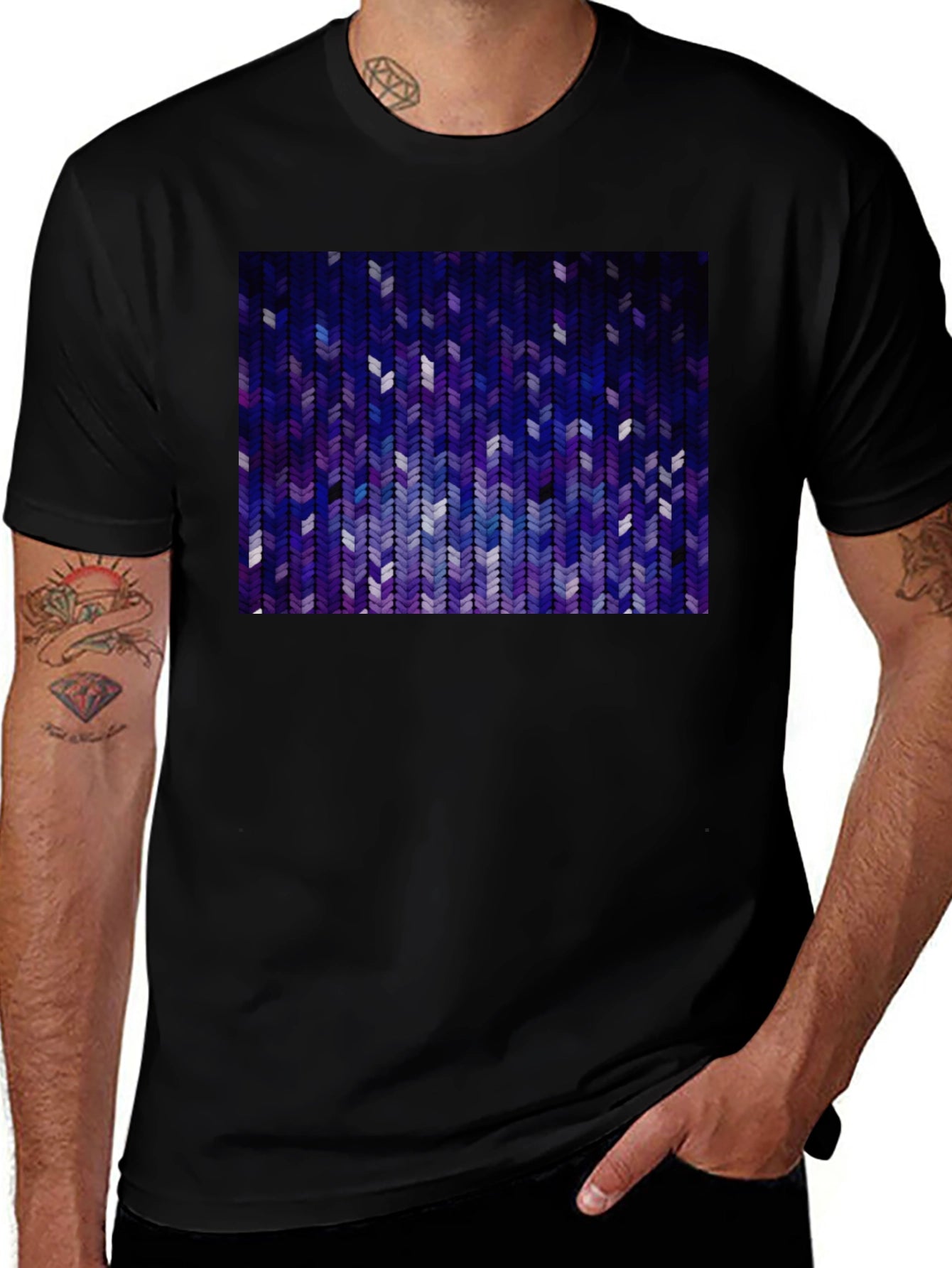 Abstract Chevron Pattern Graphic Tee - Black