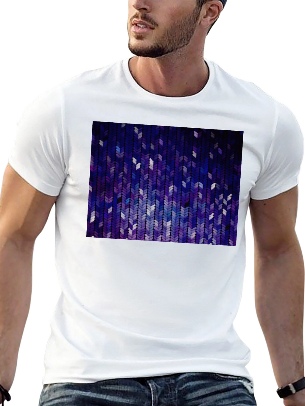 Abstract Chevron Pattern Graphic Tee - Black