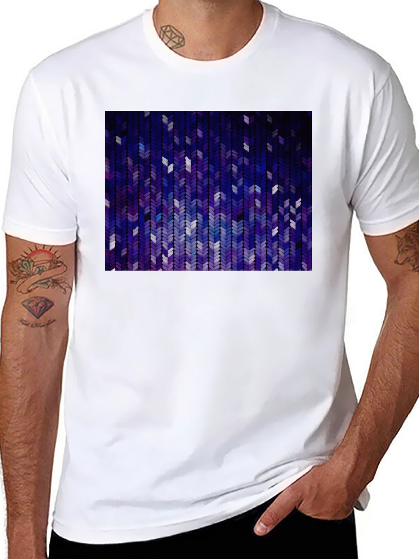 Abstract Chevron Pattern Graphic Tee - Black
