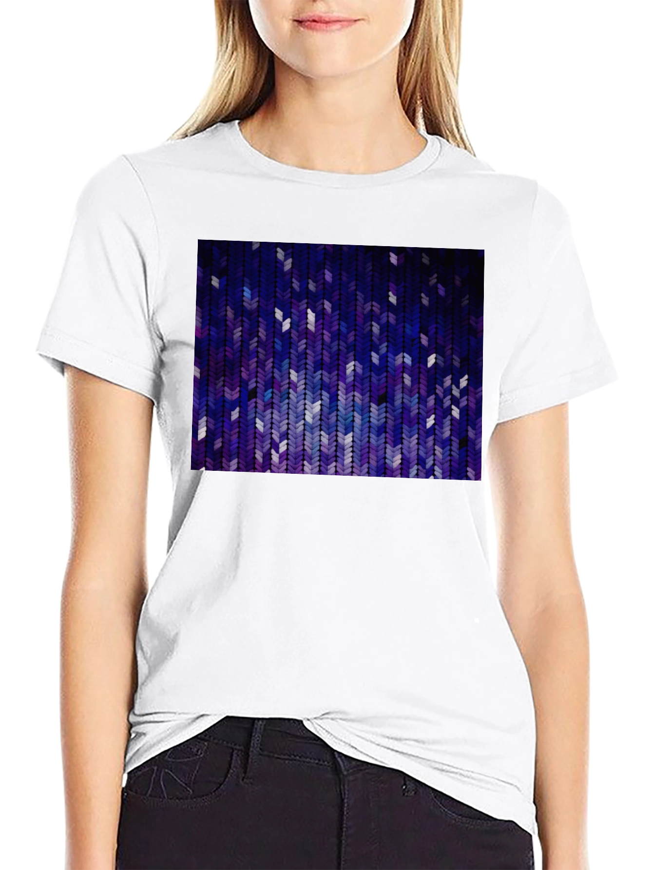 Abstract Chevron Pattern Graphic Tee - Black