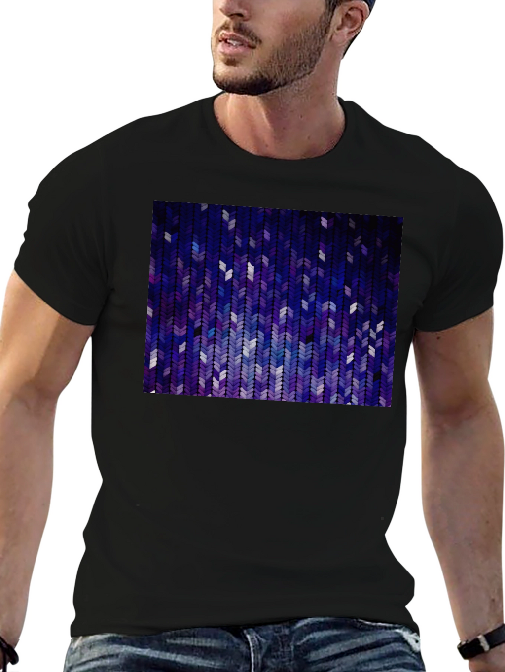 Abstract Chevron Pattern Graphic Tee - Black