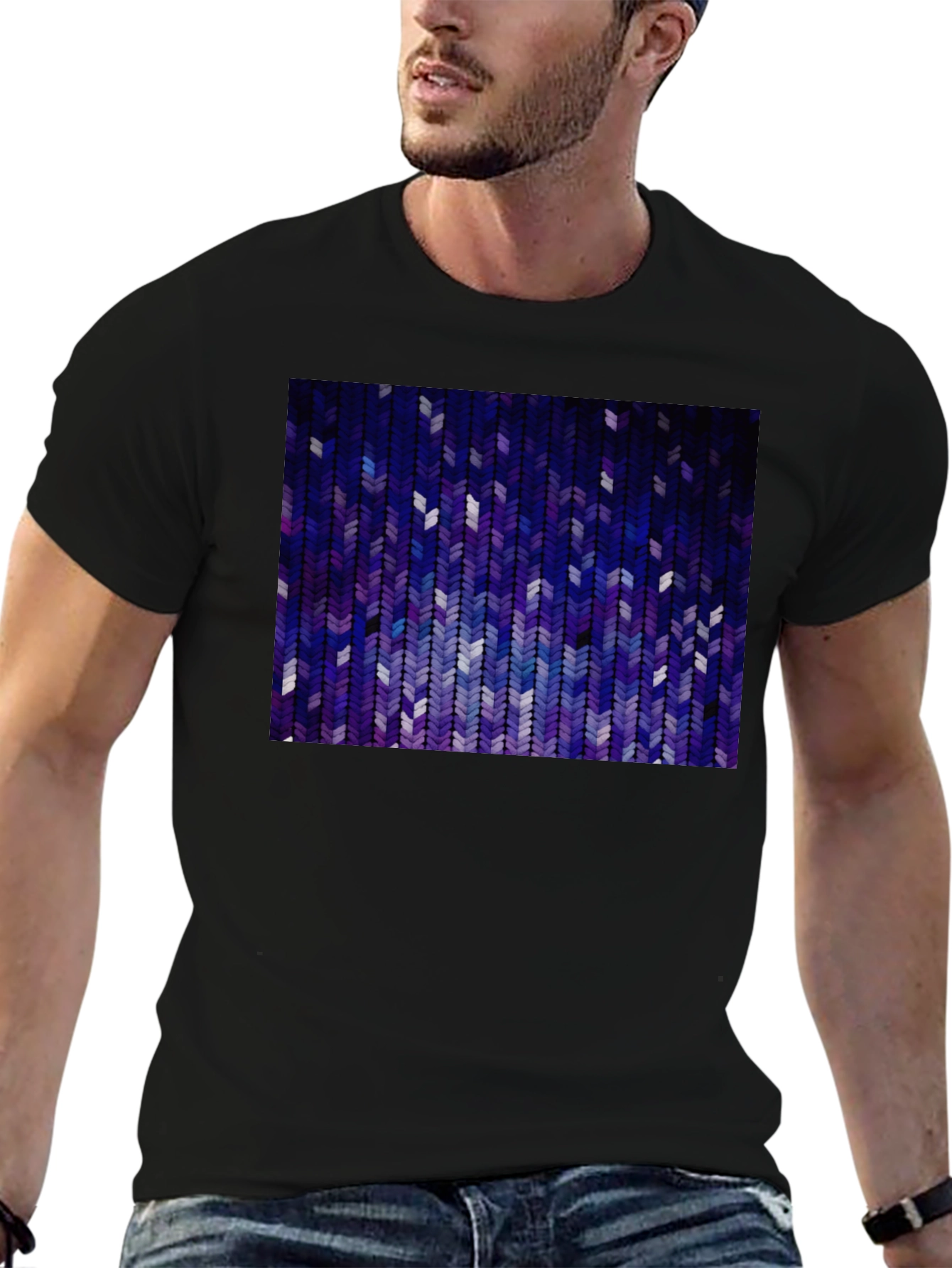 Abstract Chevron Pattern Graphic Tee - Black