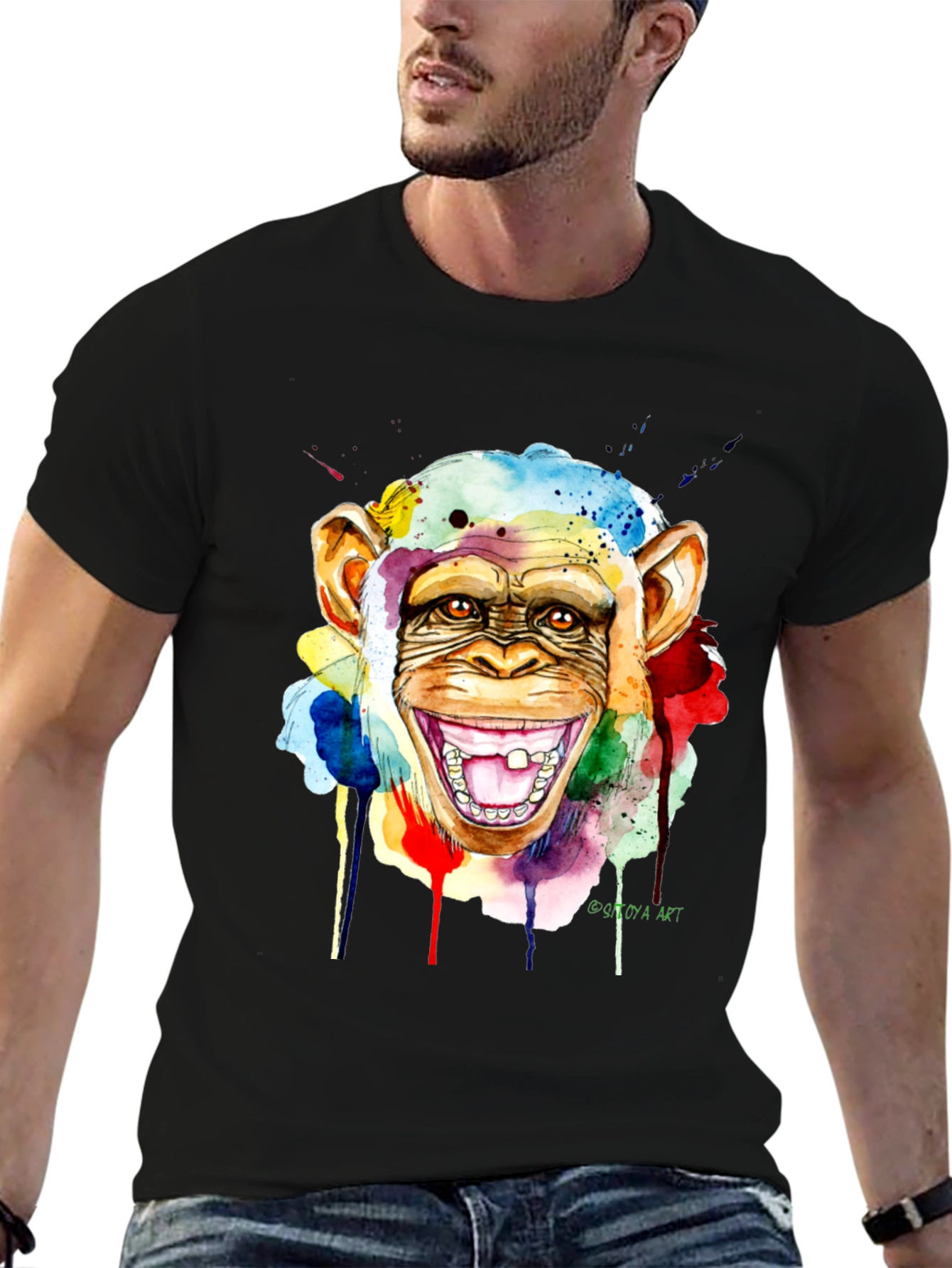 Colorful Monkey Watercolor Art Graphic T-Shirt