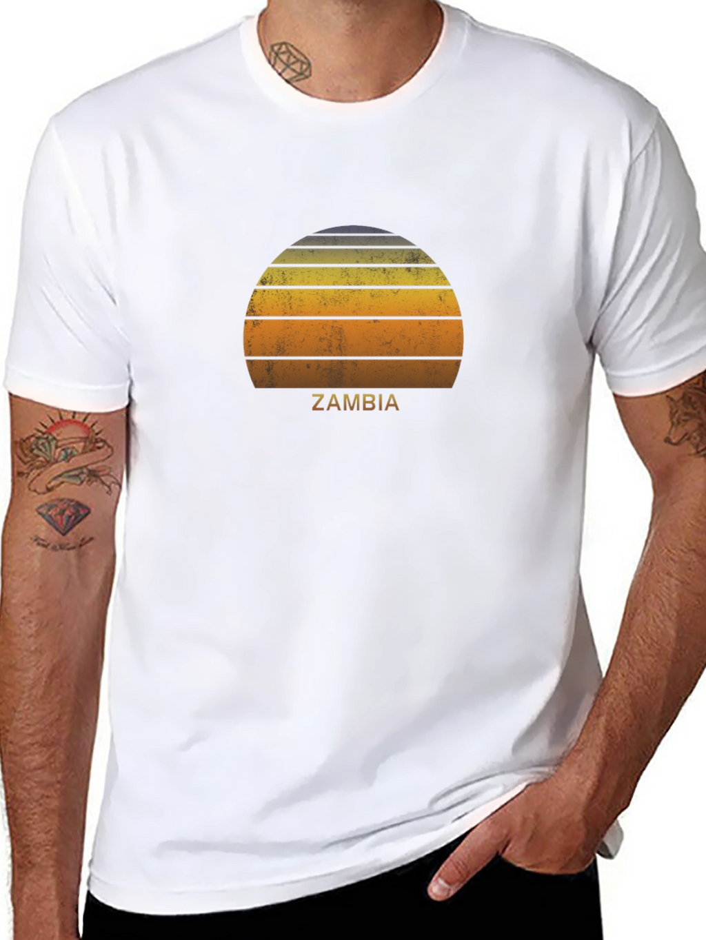Zambia Retro Sunset Graphic T-Shirt
