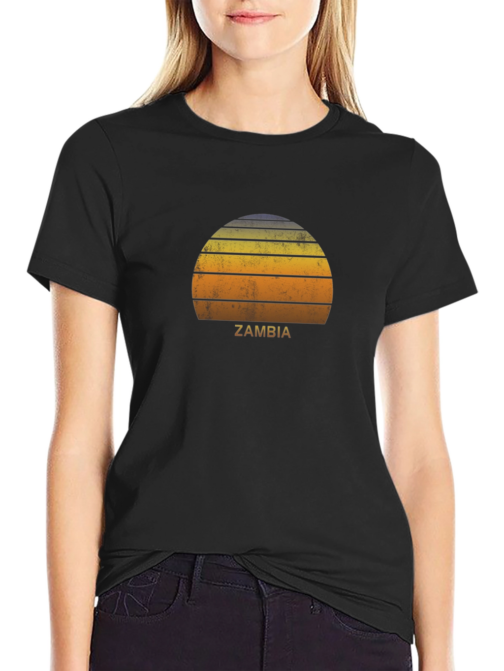 Zambia Retro Sunset Graphic T-Shirt