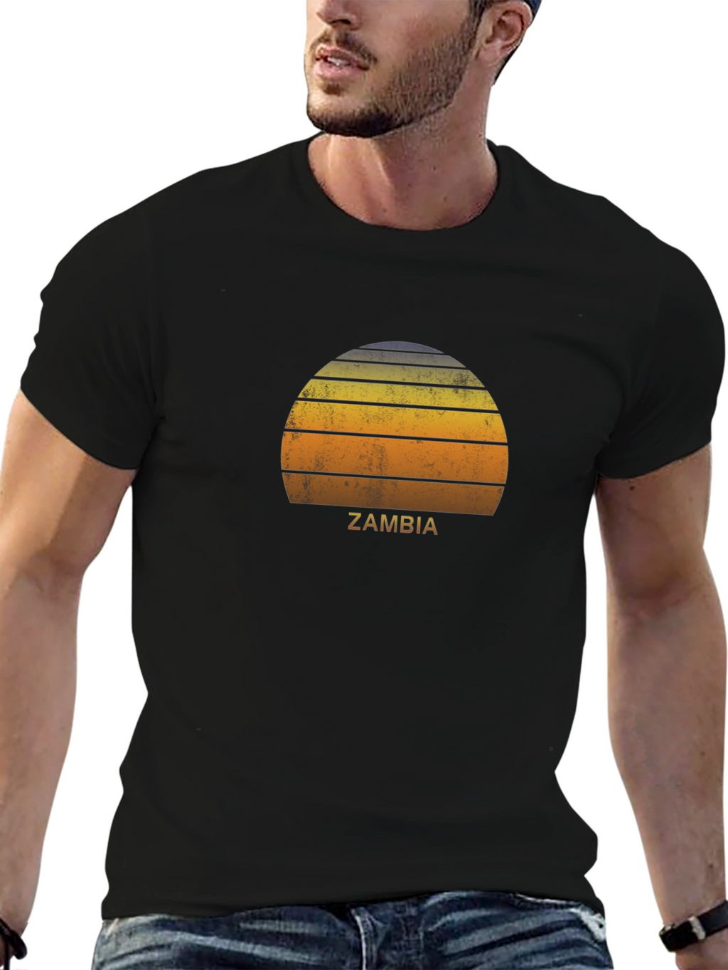 Zambia Retro Sunset Graphic T-Shirt