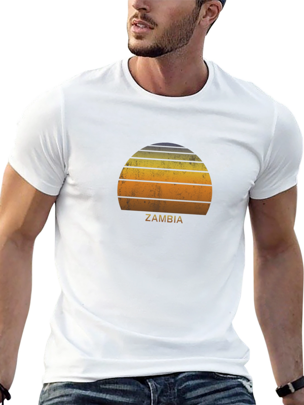 Zambia Retro Sunset Graphic T-Shirt
