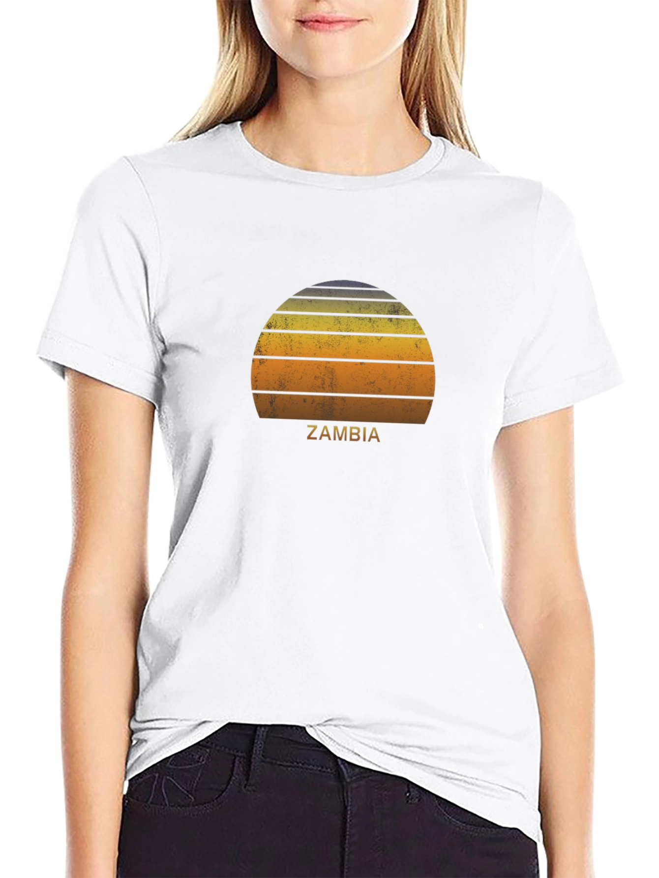 Zambia Retro Sunset Graphic T-Shirt
