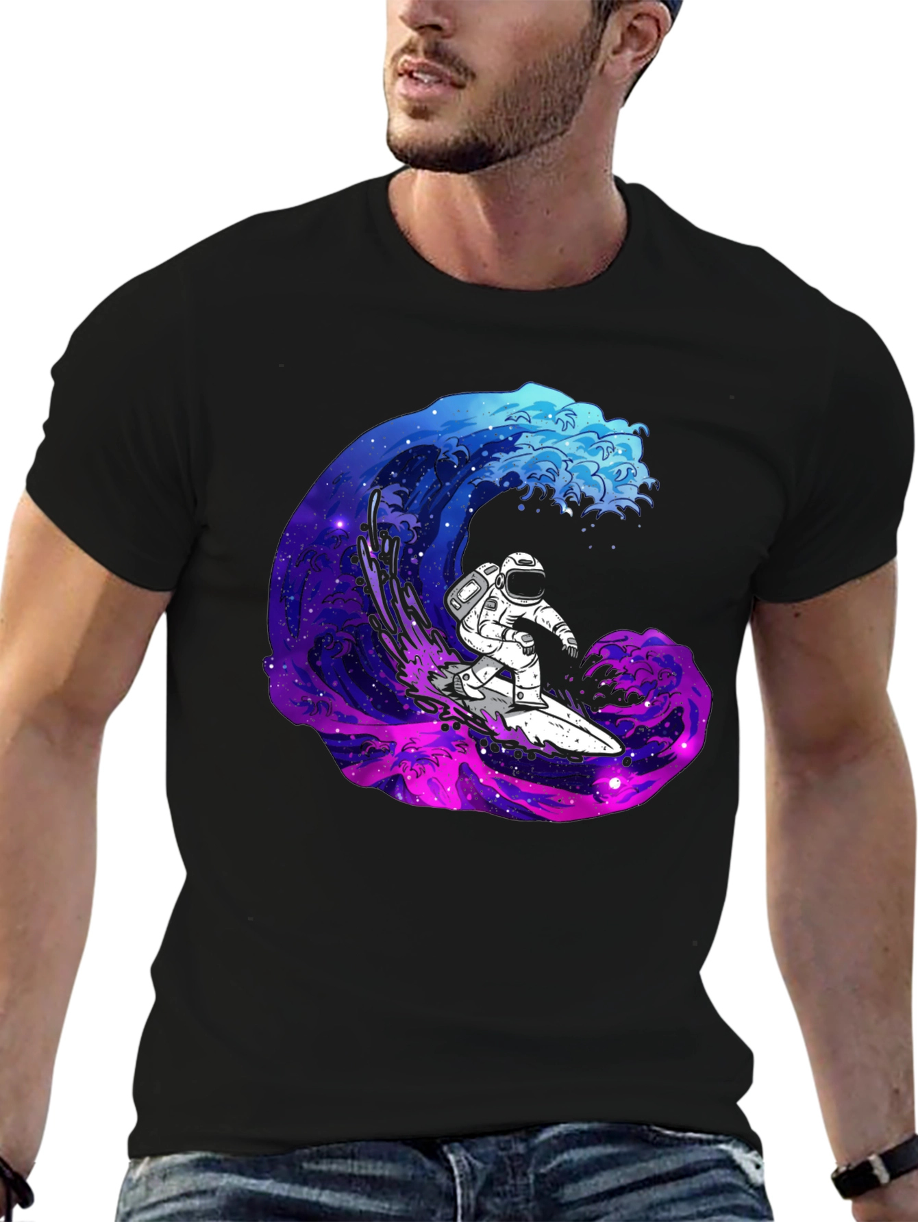 Astronaut Surfing Galaxy Wave T-Shirt