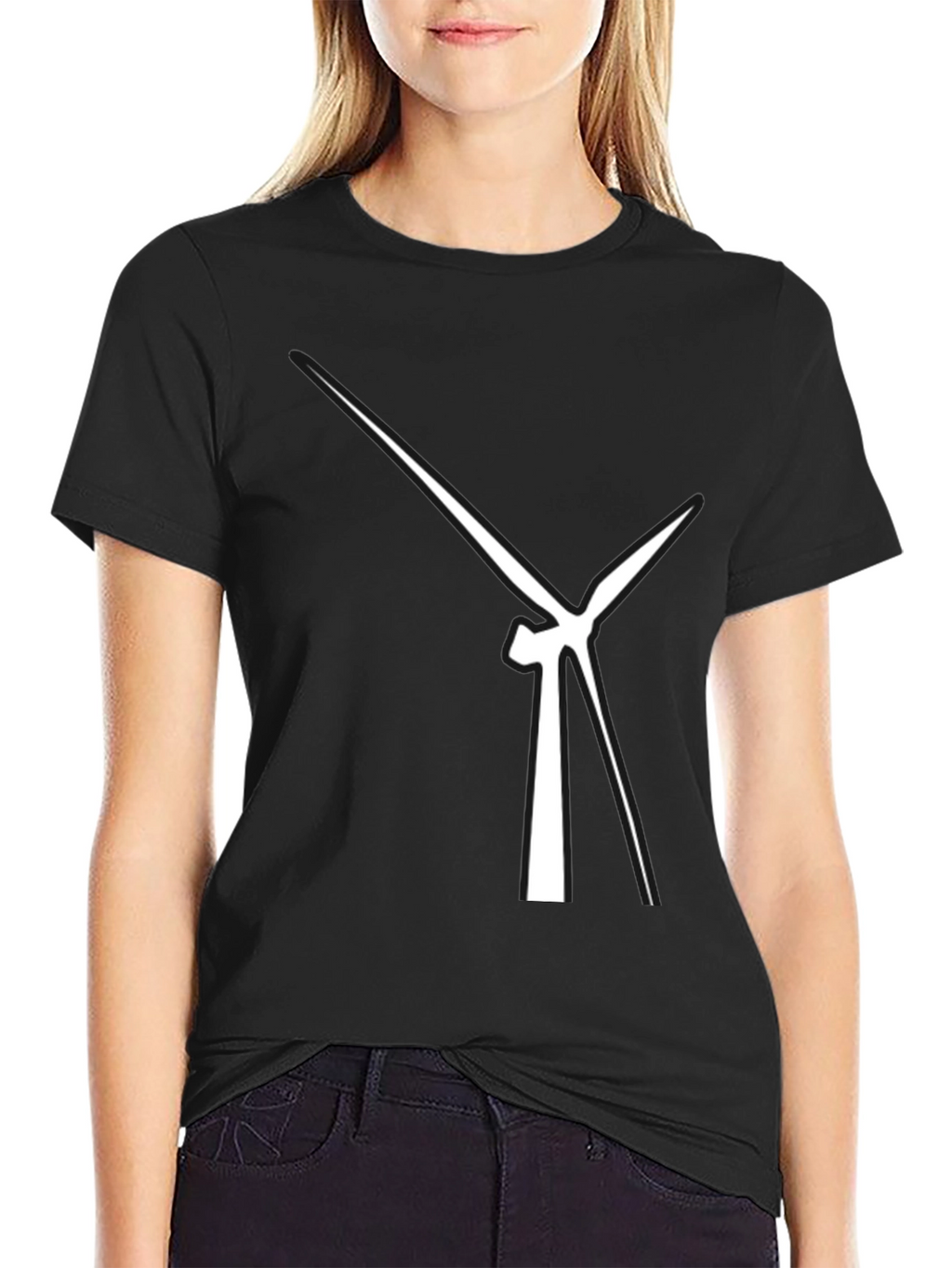 Abstract Wind Turbine Graphic Tee - Modern Black T-Shirt