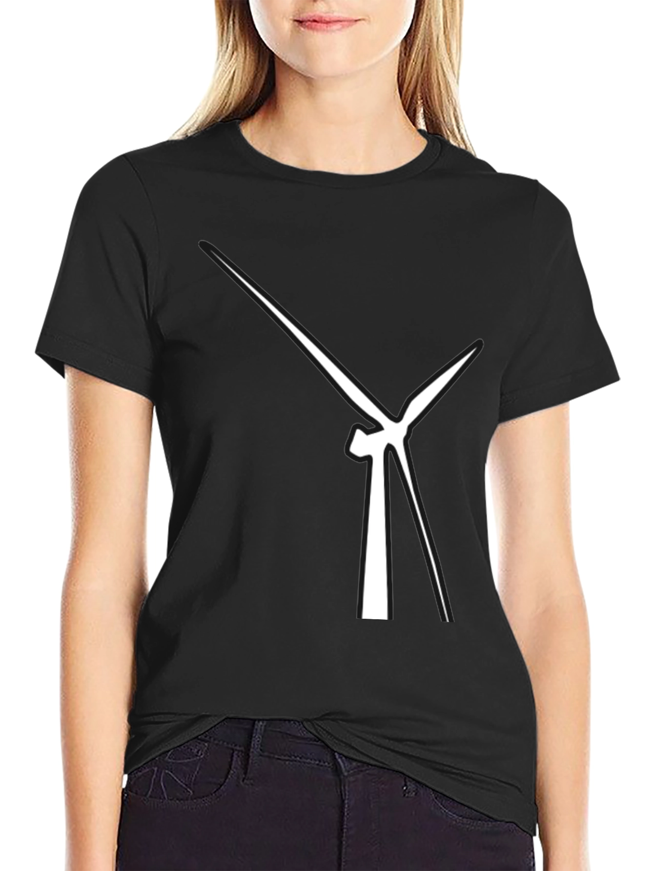 Abstract Wind Turbine Graphic Tee - Modern Black T-Shirt