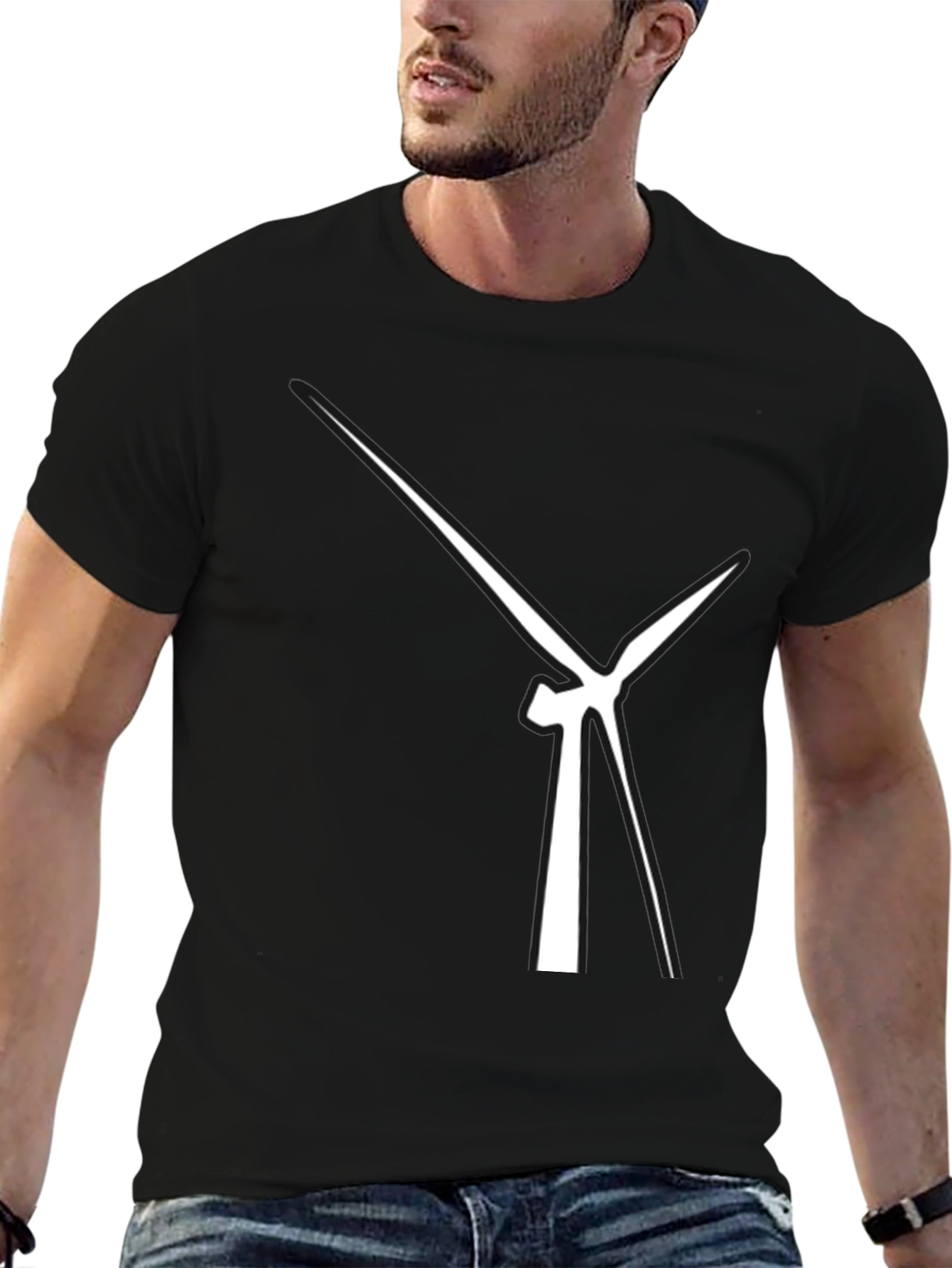 Abstract Wind Turbine Graphic Tee - Modern Black T-Shirt