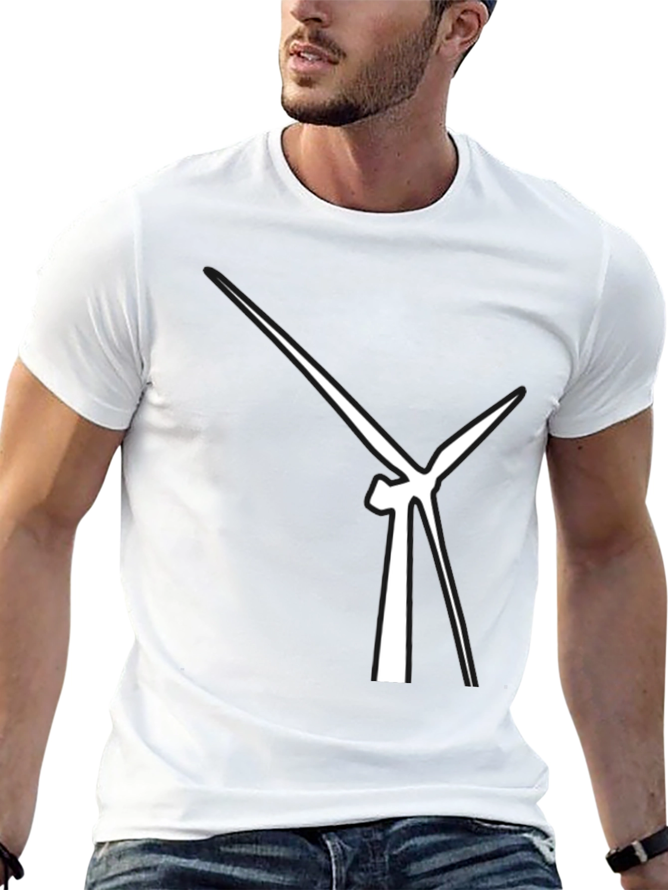 Abstract Wind Turbine Graphic Tee - Modern Black T-Shirt