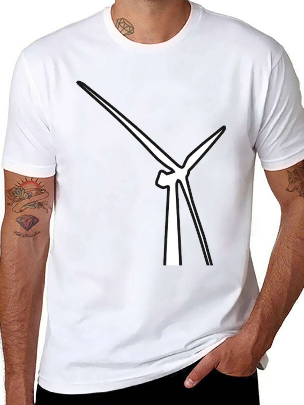 Abstract Wind Turbine Graphic Tee - Modern Black T-Shirt