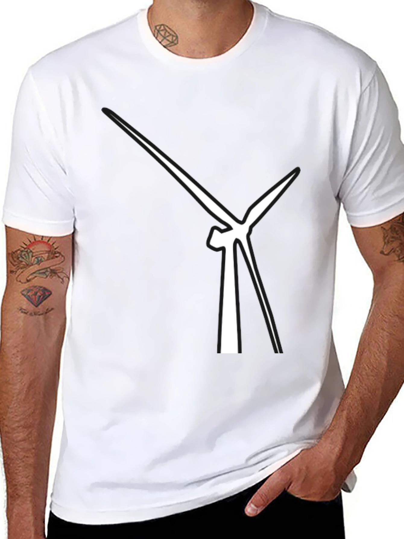 Abstract Wind Turbine Graphic Tee - Modern Black T-Shirt