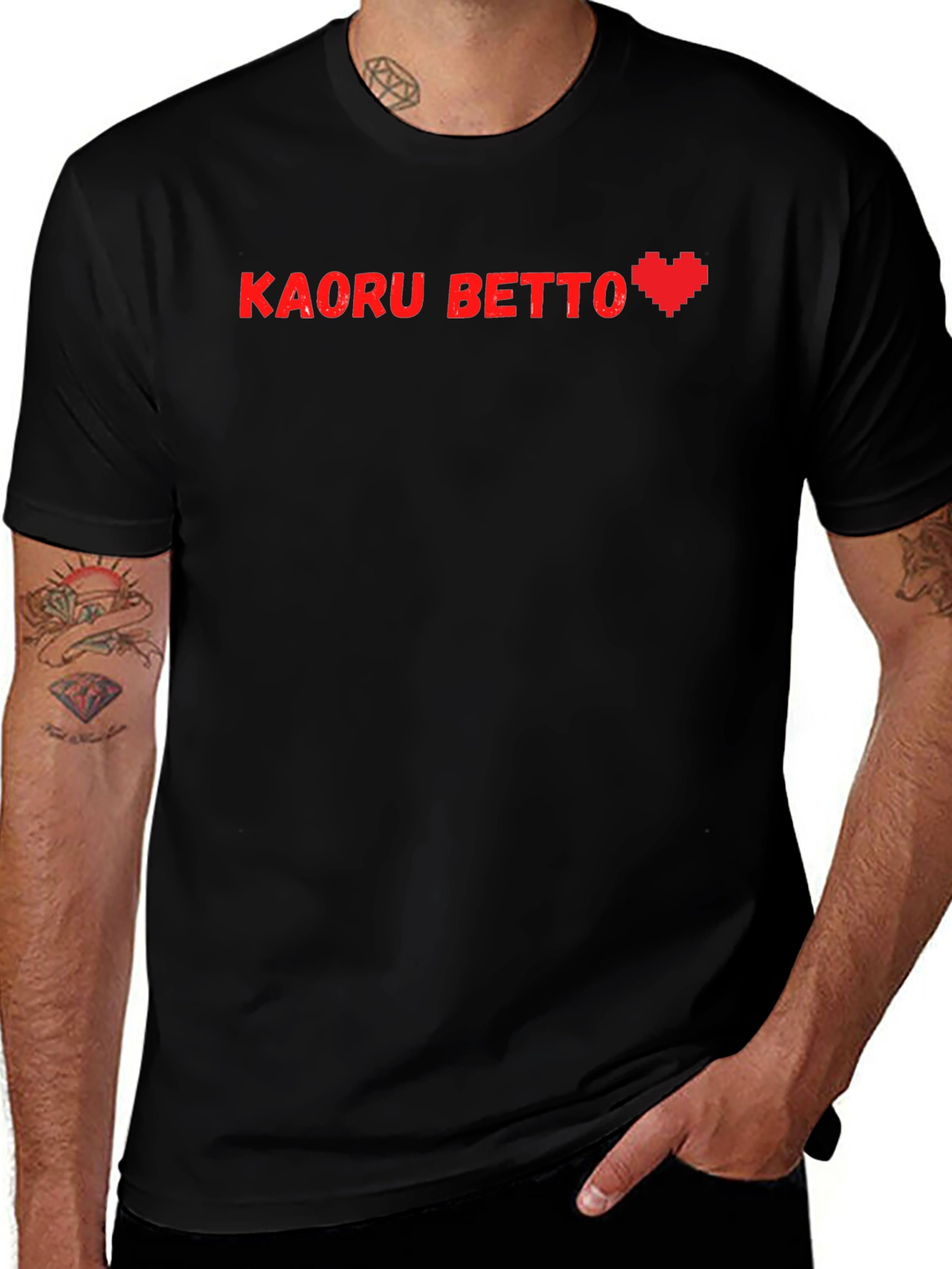 Kaoru Betto Pixel Heart Graphic Tee - Soft Black Cotton