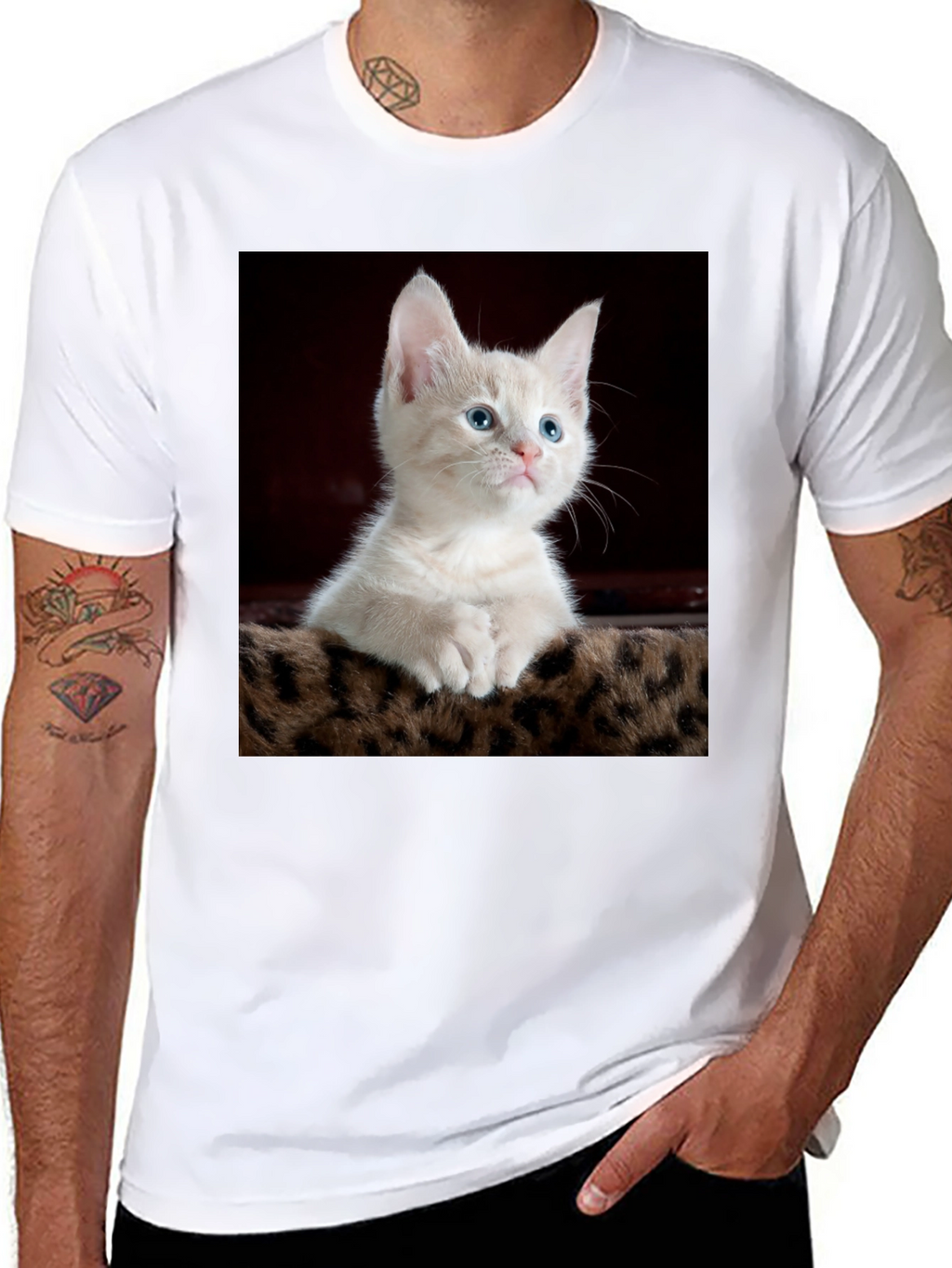 Cute Kitten Graphic Tee - Black Cotton T-Shirt