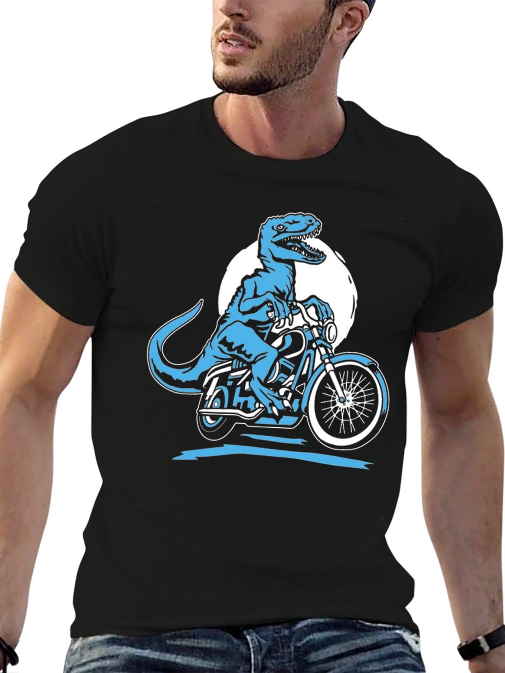 Dino Rider Graphic Tee - Black Cotton T-Shirt