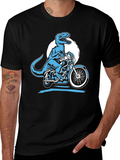 Dino Rider Graphic Tee - Black Cotton T-Shirt