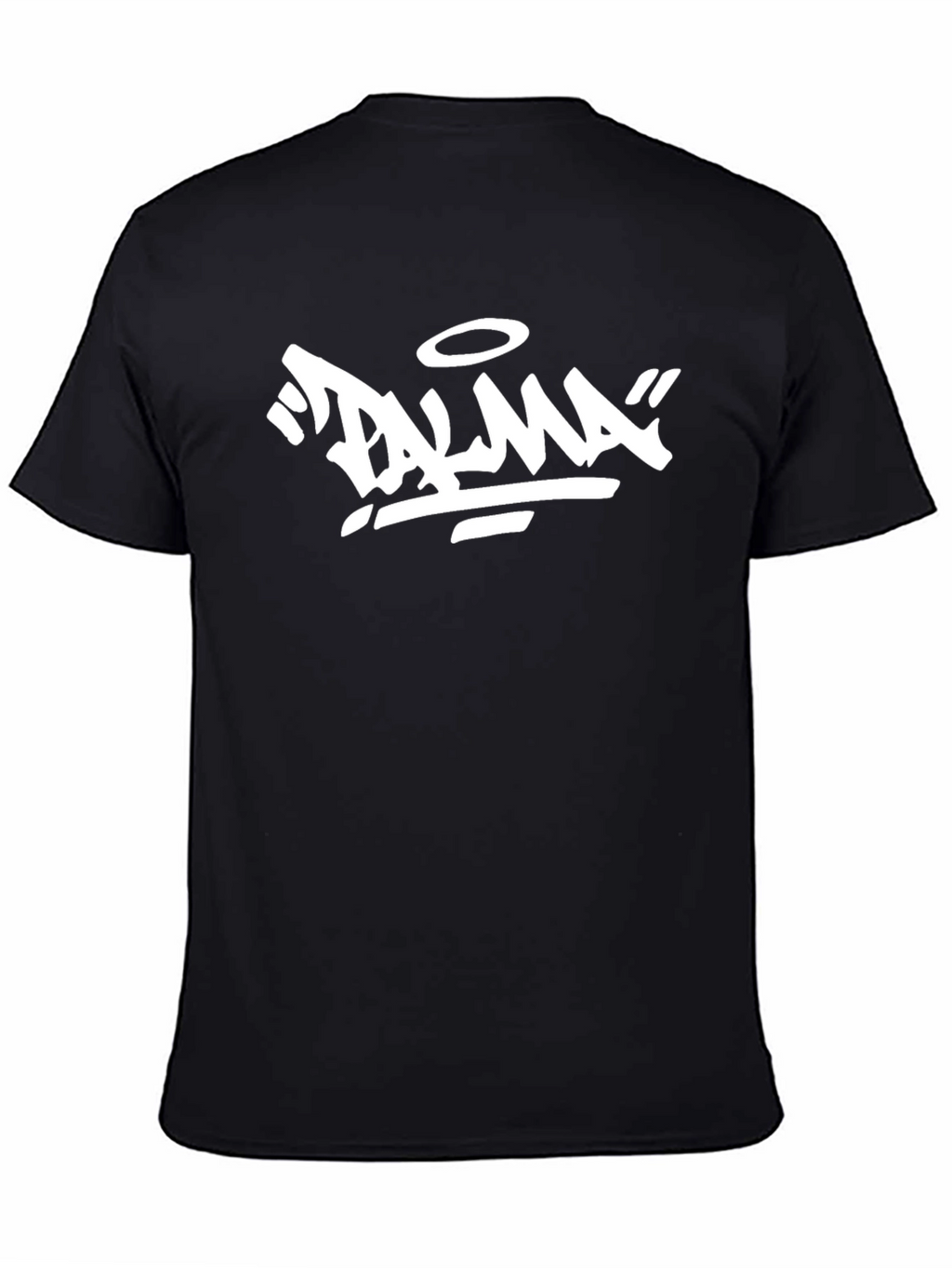 Black T-Shirt with White Palma Graphic