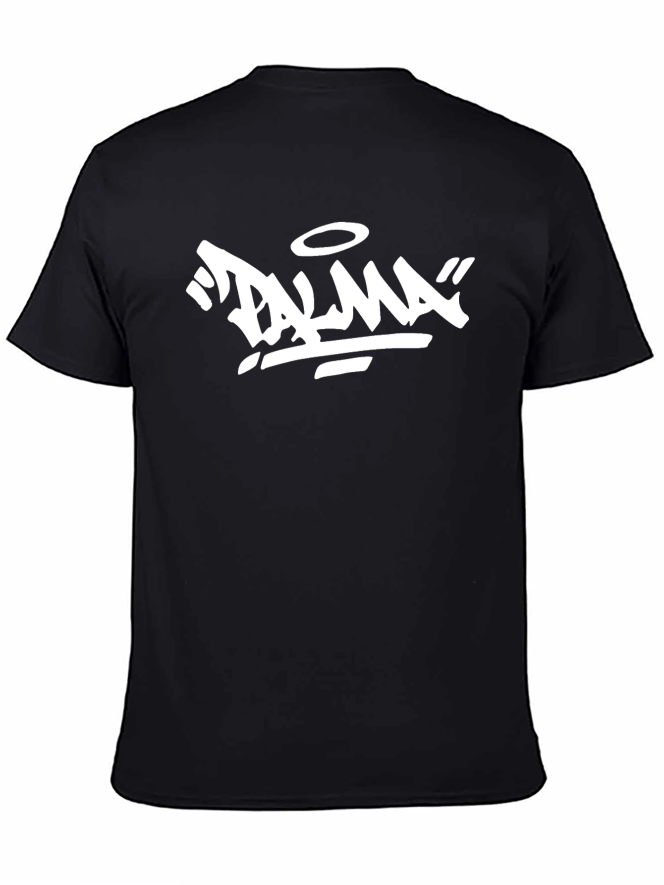 Black T-Shirt with White Palma Graphic